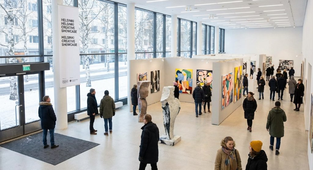 Student artwork displayed in the campus gallery