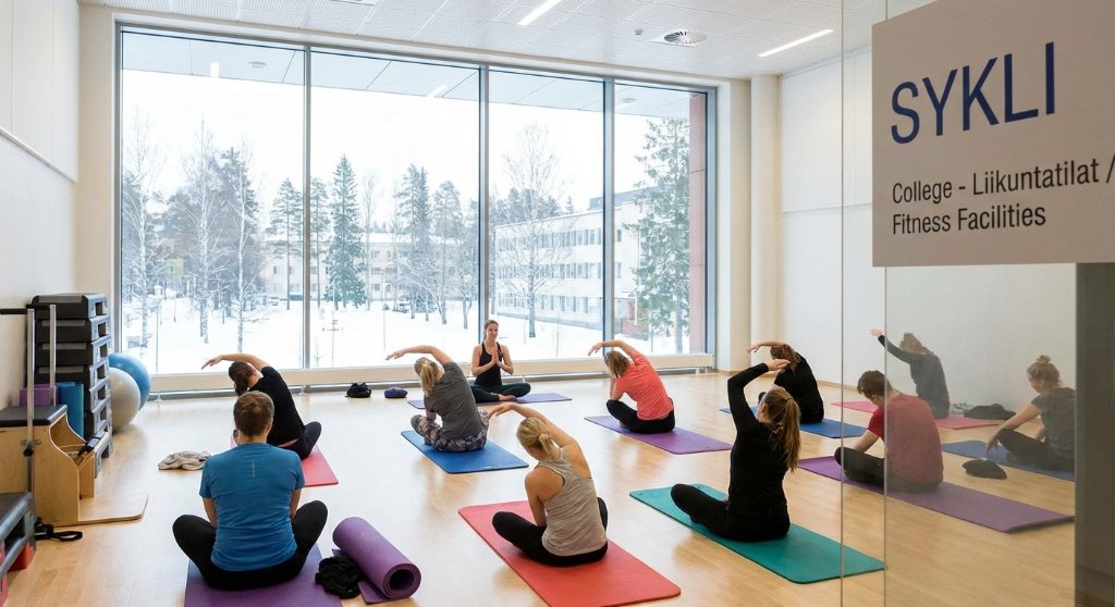 Students practicing yoga in the Wellness Center